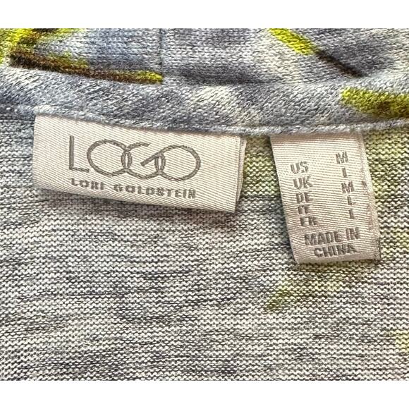 2/$30 LOGO Lori Goldstein Floral Sweater Gray Button Front V-Neck Pockets Size M - Picture 7 of 9